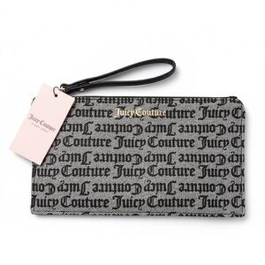 Juicy Couture Logo Long Wristlet Black Beige Zip Pouch NWT